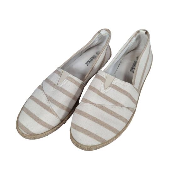 Womens Espadrilles Size 10 Slip On Shoes Tan Stripe Gold Thread Ashley Blue - Picture 1 of 11